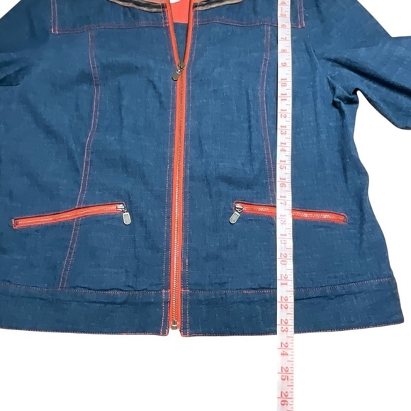 SPANNER Cotton Denim Full Zip Jacket Ribbon Trim Front Pockets Collarless Sz 16 - Picture 6 of 7